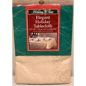 Elegant Holiday Tablecloth Beige Tan Floral Walmart Oblong 60x84 NEW